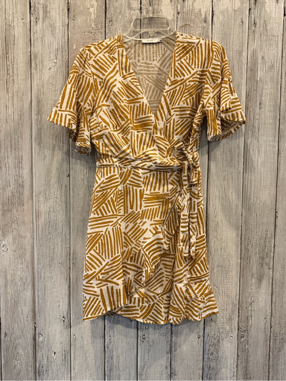 Lush Mustard & Cream Printed Wrap Mini Dress